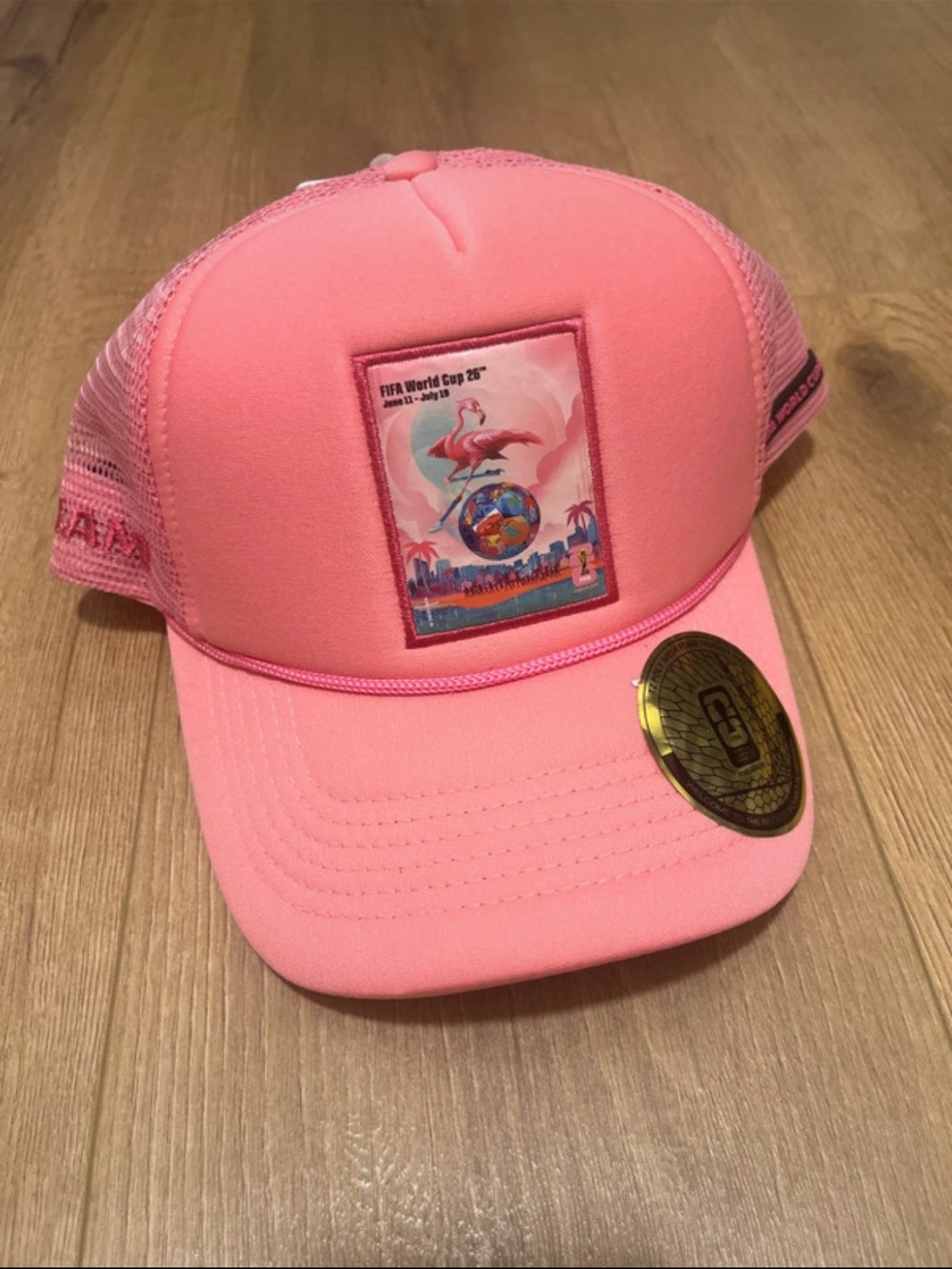 Unisex FIFA World Cup 2026 Pink Trucker Hat with Flamingo Patch New with Tags